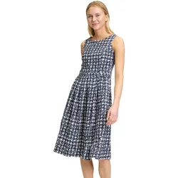Sommerkleid VERA MONT "Vera Mont Sommerkleid tailliert", Damen, Gr. 40, Normalgrößen, blau (weiß, dunkelblau), Obermaterial: 97% Baumwolle, 3% Elasthan., feminin, tailliert kurz, Rundhals, ohne Ärmel, Kleider, Falten