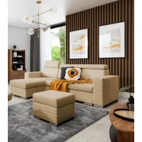 Fun Möbel Ecksofa Schlafsofa inkl. Hocker CANTON Stoff Liverpool Beige Ottomane Links - Beige