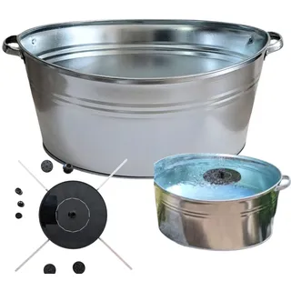 Zinkwanne 40Lmit Solarbrunnen Zinkbehälter für Garten und Balkon Solar Teichpumpe mit Abstandhalter Wasserspiel für Vögel Mini-Teich Dekoration