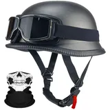 RQTEUYE Deutsche Motorrad Jethelm ECE-Zertifizierung, Vintage Halbhelme Halbschalenhelm mit Schutzbrille Chopper Helm für Cruiser Street Scooter mit Schnellverschlussschnallen 22.4-25.2in