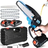 Olubfdh Mini Kettensäge mit Akku 4000mAh, 6 Zoll Mini Kettensäge Elektro mit Automatischer Öler und 2 × 2000mAh Akku, Handkettensäge Akku für Gartenscheren Astschere Holzschneidenz (Blau)