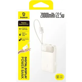 Baseus Externer Akku Baseus EnerFill FC11 mit digitalem Display, 20000 mAh, 22,5 W, mit integriertem USB-C- und Lightning-Kabel, Beige - Beige