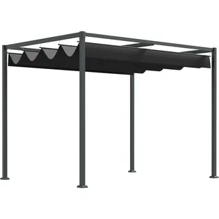 Outsunny Pergola ca. 3x2m Garten Pavillon Terrassendachung Metall Freistehender Gartenpavillon mit Verstellbares Dach, UV Schutz, Sonnenschutz für Terrasse und Garten, Schwarz+Grau