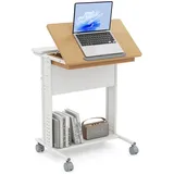 COSTWAY Laptoptisch, Schreibtisch mit Rollen, neigbarer Tischplatte, für Bett beige