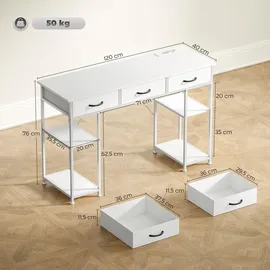 Homcom Schreibtisch Küchentisch mit 2 Steckdosen Computertisch mit verstellbare Regalböden 3 Stoffschubladen Arbeitstisch Laptoptisch Büroregal Weiß 120x40x76 cm