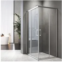 Boromal Eckdusche Schiebetür Glas Weiß Duschkabine Schwarz 90x90 75x90 90x75 80x80 H:185, BxT: 80x80 cm, 5mm Sicherheitsglas, 16 Türrollen, Easy Clean Funktion, Aluprofile, Alurahmen, Magnetdichtleisten, Rechts-und Links montierbar silberfarben 80 cm x 185 cm x 80 cm