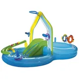 Planschbecken Kinderpool mit Rutsche & Wassersprüher & Ring/Ballwurfspiel 300x180x160cm
