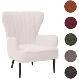 Mendler Lounge-Sessel HWC-K37 Bouclé 75 x 80 x 78 cm Weiß mit Kissen
