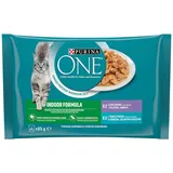 PURINA ONE INDOOR FORMULA KALB- UND THUNFISCH NASSFUTTER FÜR KATZEN, 4x85g