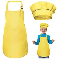 WEONE Kinder Schürze und Kochmütze Set, Kinder Einstellbare Kochschürze Kinderschürzen mit 2 Taschen für Jungen Mädchen, Kind Küchenschürzen für Küche Kochen Backen Malerei (7-13 Jahre) (Gelb)