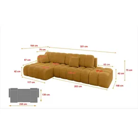 altdecor Ecksofa Cord mit Schlaffunktion 2-Sitzer Senfgelb