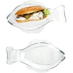 2x Fischplatte OSLO Gr. M LxB 29x16cm Glas Fisch-Relief Servier-Teller Garnelen