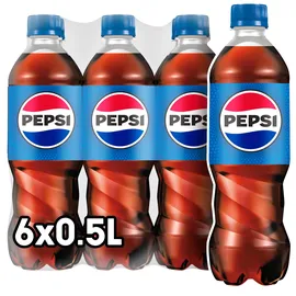 Pepsi Cola, Das Original von Pepsi, Koffeinhaltige Cola in der Flasche, EINWEG (6 x 0.5 l) (Verpackungsdesign kann abweichen)