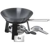 kela Mini-Woks mit Rechaud 6er Set JOY, Ø 18 cm - Stahl - Edelstahlgriff - mit Pastenbrenner - 6er Set