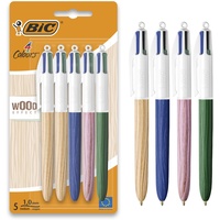BIC 4 Farben Kugelschreiber Set 4 Colours Wood Effect, 5er Pack, in Holzoptik, nachfüllbar, Ideal für das Büro, das Home Office oder die Schule, 1 Stück (5er Pack)