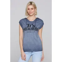 Soccx Damen Ärmelloses Kapuzenshirt mit Artwork Deep Sea, L