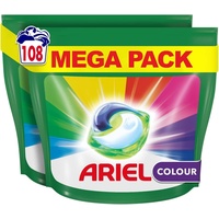 Ariel All-in-1 Colorwaschmittel-Kapseln, 108 Waschgänge (2 x 54 Pods), entfernt hartnäckige Flecken auch bei niedrigen Temperaturen