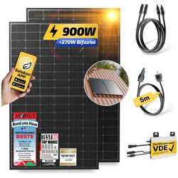 Balkonkraftwerk 900W/800W Solaranlage mit Dach Halterung (Paarmontage) Halterung Steckerfertig WIFI Komplettset Photovoltaik Anlage 800W, Kabellänge: 5m