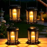 Yowin 4 Stück Solarlaterne für Außen 12,5cm Solar Laterne mit LED Kerze, IP44 Wasserdicht Solarlampen für Balkon Terrasse Pavillon Gartenpfad Deko Frühling Hängend/Stehend - Warmweiß