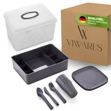 Viwares Picknick Geschirrset für 6 Personen – 33-teiliges Camping Set aus robustem Kunststoff – mit Tellern, Bechern, Besteck & Einsatz – BPA-freie Transportbox mit Tragegriff – Outdoor Picknickbox