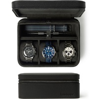 TAWBURY Leder-Uhrenetui für Reisen mit Aufbewahrungsfach - Uhrenbox zum Reisen Leder | Uhrenbox Leder Schwarz | Uhrenkasten Leder | Uhr Box 3 Uhren | Watch Case Travel
