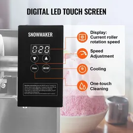 Vevor Kommerzielle Schneeflocken-Eismaschine Schneeeisbereiter, 180kg/Tag Schneeflocken-Eismaschine, Edelstahl-Eisrasierer, elektrischer Schneekegel-Maker, Luftkühlsystem mit Touch-Screen