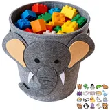 ZenyTra Aufbewahrungskorb & Multifunktionskorb 35x35 cm mit 25 Tierstickern - Elefanten Design für Spielzeug, Kleidung und Wohnaccessoires