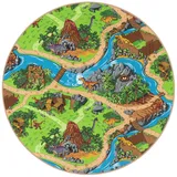 Pergamon Kinder Spiel Strassen Teppich Dino Welt Rund 200x200 cm,
