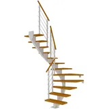 DOLLE Mittelholmtreppe Hamburg (Breite: 85 cm, 1/2-gewendelt, Verkehrsweiß, Farbe Stufen: Eiche, Natur, Geschosshöhe: 259 – 301 cm)