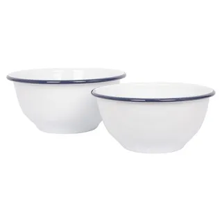 2pc Blau Weiß Emaille-Rührschüssel-Set - Tief Metall Verschachtelung Küche Backen Kochen Salat Einfach Lagerung Essen Schüsseln - Von Argon Ta - Blau