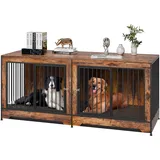 Vevor Hundekäfig Möbel für 2 Hunde, 1901 x 670 x 824 mm Doppel-Hundebox für große Hunderassen mit Trennwand & Doppeltüren, Hundehaus aus Holz, Beistelltisch für mittelgroße und große Hunde, Braun