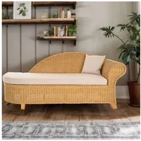 Krines Home Recamiere Rattan Recamiere Elegance Rattanliege Chaiselongue Rechts mit Polster gelb