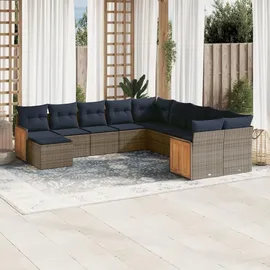 vidaXL 11-teiliges Gartensofa-Set mit Kissen, grau, Polyrattan - Grau