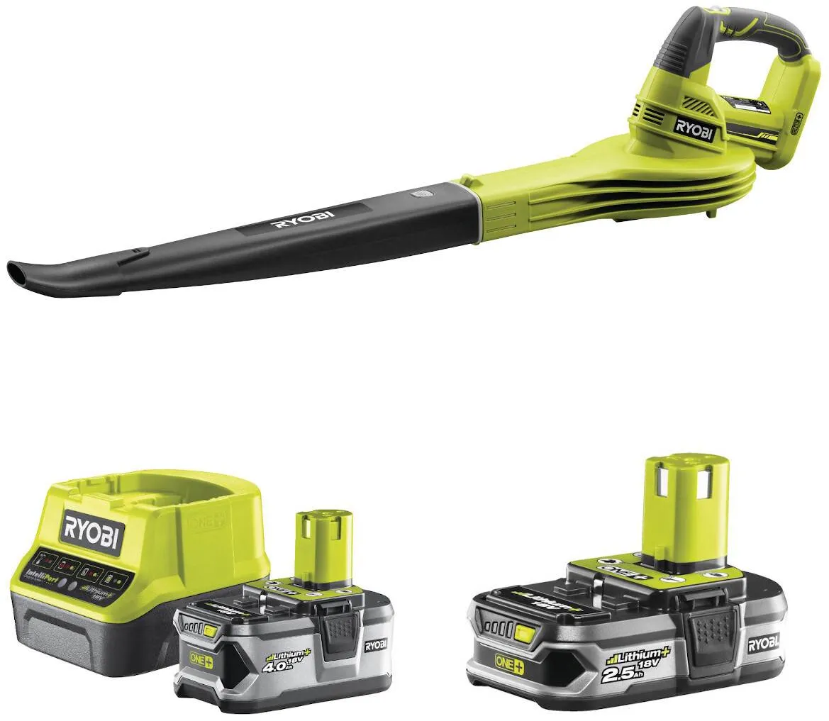 Ryobi Akku-Laubgebläse 18 V ONE+, 245 km|h Luftgeschwindigkeit, mit 2 Akkus & Ladegerät OBL1820S