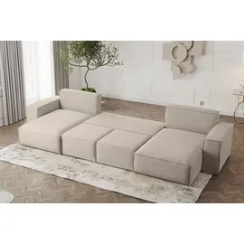 Fun Möbel Wohnlandschaft U-Form Sofa ESTELLE mit Schlaffunktion in Stoff Poso Creme - Creme