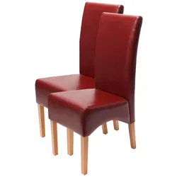 2er-Set Esszimmerstuhl Crotone, LEDER ~ rot, helle Beine