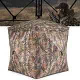 COSTWAY Jagdzelt 270°, Pop-Up Jagdversteck für 2-3 Personen mit geräuschloser Magnettür, 4 Fenstern & Tragetasche, Tarnzelt aus robust Oxford, Jagdunterstand für Hirsch-& Truthahnjagd