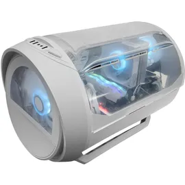 Mars Gaming MC-Cylon, Gaming Gehäuse MicroATX, Zylindrisches Design, Gehärtetes Glas und Oberes Gebogenes Panoramafenster, RGB 200mm + Hecklüfter 120mm, Weiß