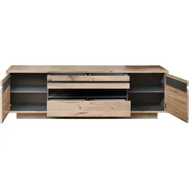 Innostyle Wohnwand INNOSTYLE "BELLANO", braun (außen viking oak nature nb, innen graphit nachbildung), B:332cm H:186cm T:44cm, Glas, Holzwerkstoff, MDF, Kastenmöbel-Sets, Wohnwand, inkl. LED-Beleuchtung