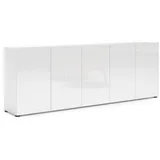 Dmora - Kommode Komani, Wohnzimmerbuffet, Wohnzimmer-Sideboard, Moderne Küchen-Speisekammer, Made in Italy, 225x38h79 cm, Glänzendes Weiß