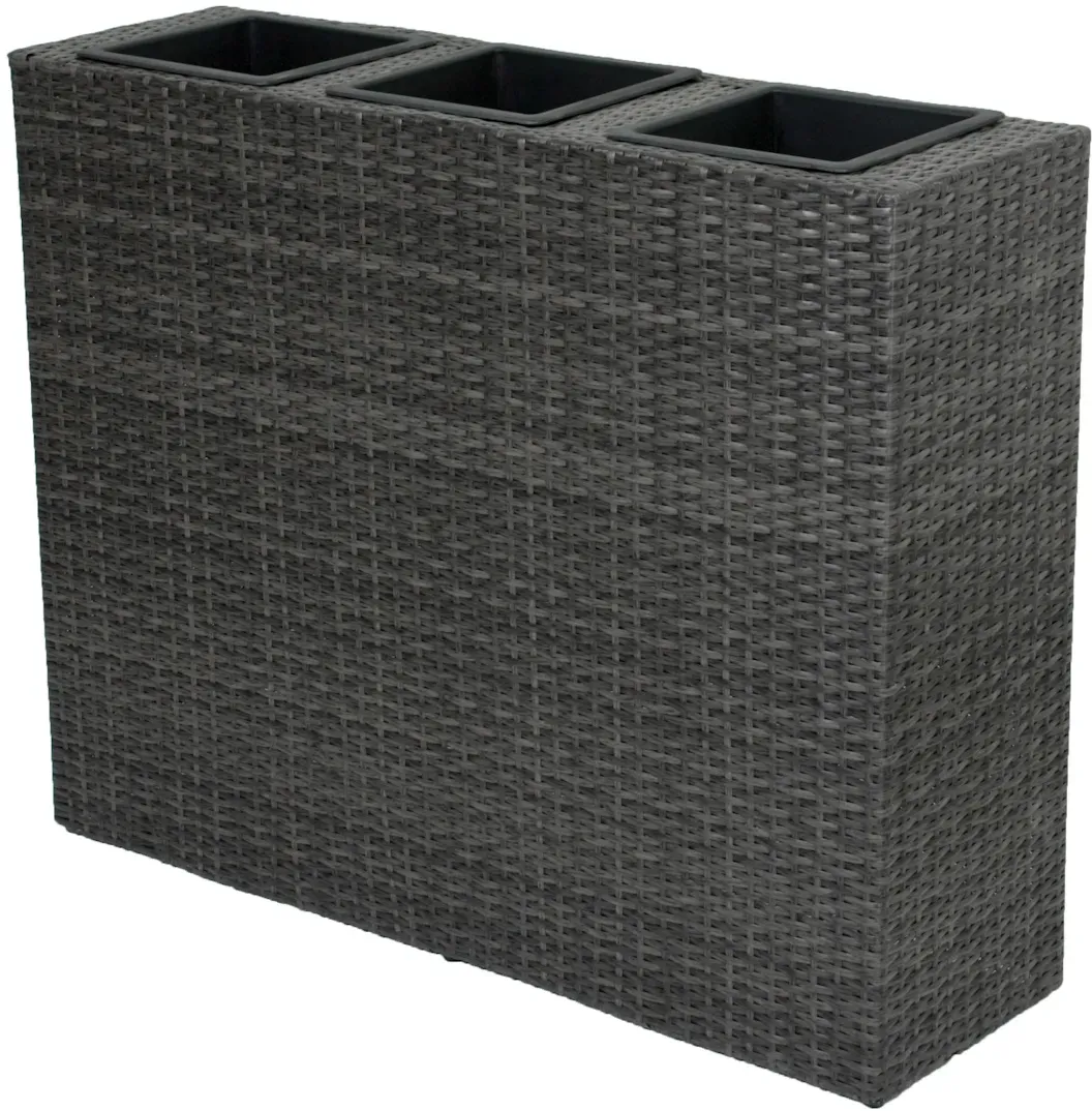 Raumtrenner, Rattan, mit 3 Einsätzen, Raumteiler, dunkelgrau