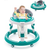 3 in1 Lauflernhilfe,Baby Walker Höhenverstellbar & Klappbar, Überrollsicherer Lauflernwagen mit Leisen 360°-Laufrädern Esstablett und Spielcenter,Gehfrei Baby ab 6 Monate (Blau)