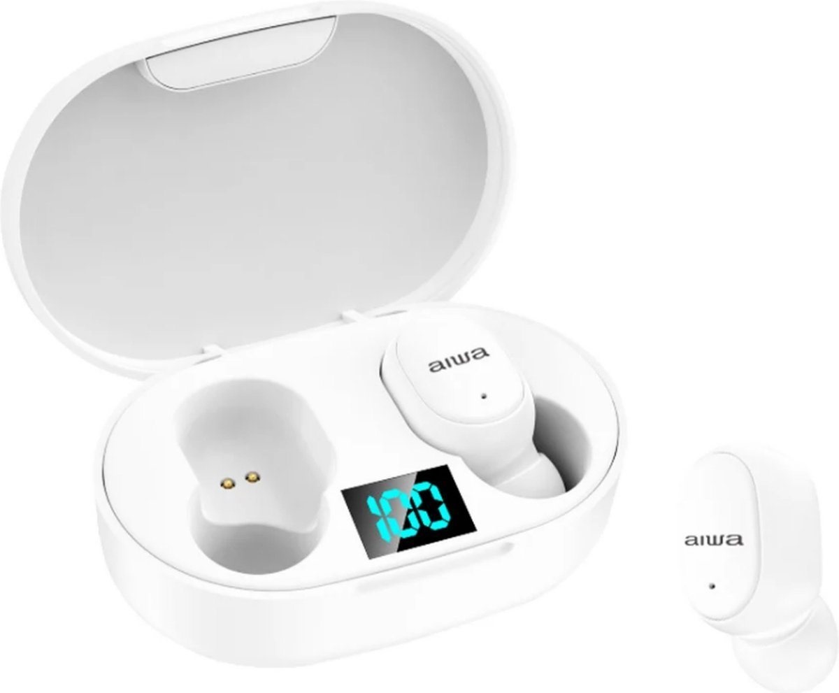 Aiwa AT-X80E II Bluetooth-Kopfhörer (Google Assitant, Siri, Bluetooth 5.1, High Definition Audiqualität, Wiedergabezeit 6-8 Stunden, TWS, automatisches Koppeln mit dem Smartphone) weiß
