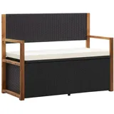 vidaXL Bank mit Stauraum 115 cm Poly Rattan Massivholz Akazie Schwarz