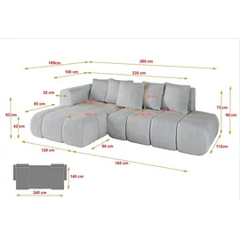 altdecor Ecksofa Cord 2-Sitzer Grau
