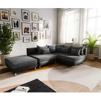 DeLife Ecksofa Clovis Schwarz mit Hocker Ottomane Rechts Modular, Design Ecksofas, Couch Loft, Modulsofa, modular