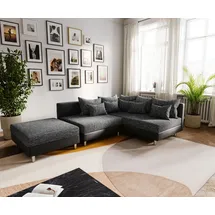 DeLife Ecksofa Clovis Schwarz mit Hocker Ottomane Rechts Modular, Design Ecksofas, Couch Loft, Modulsofa, modular