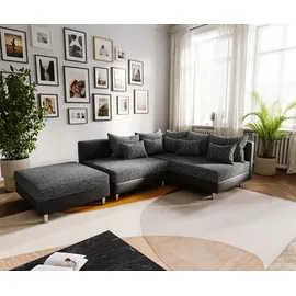 DeLife Ecksofa Clovis Schwarz mit Hocker Ottomane Rechts Modular, Design Ecksofas, Couch Loft, Modulsofa, modular