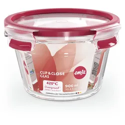 emsa Vorratsdose Clip&Close 900 ml Glas Rot