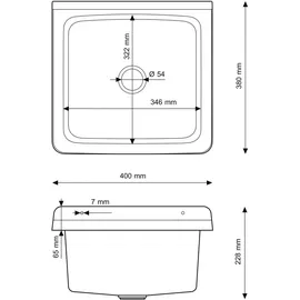 GRANITAN - Spüle Orta - Waschbecken Wandmontage für Innen- und Außenaufstellung - 40x38x22,8 cm - Chemikalienbeständig - Ideal für Werkstatt und Garten - Grau